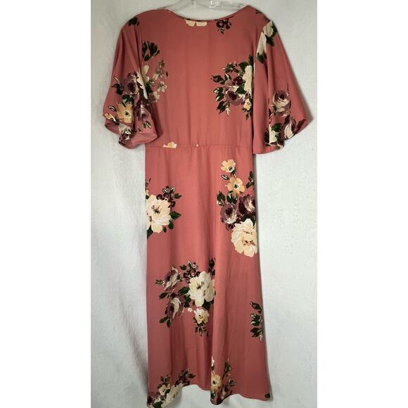 NEW Peppermint Brand Dusty Rose Floral Chiffon Wrap Dress Sz LG Summer Easter - Picture 11 of 11